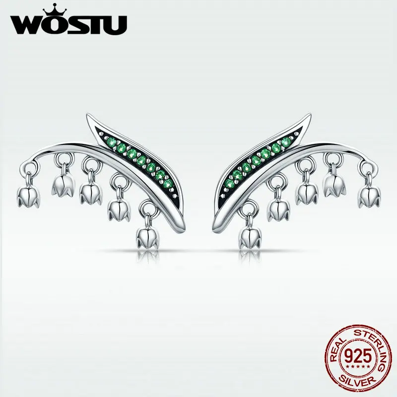 Женские серьги гвоздики WOSTU из 100% стерлингового серебра 925 пробы с листьями и