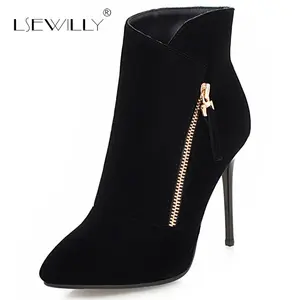 Lsewilly women black red ankle boots elegant lady shoes pointed toe footwear winter zipper thin high heel boots Size 33-46 S885
