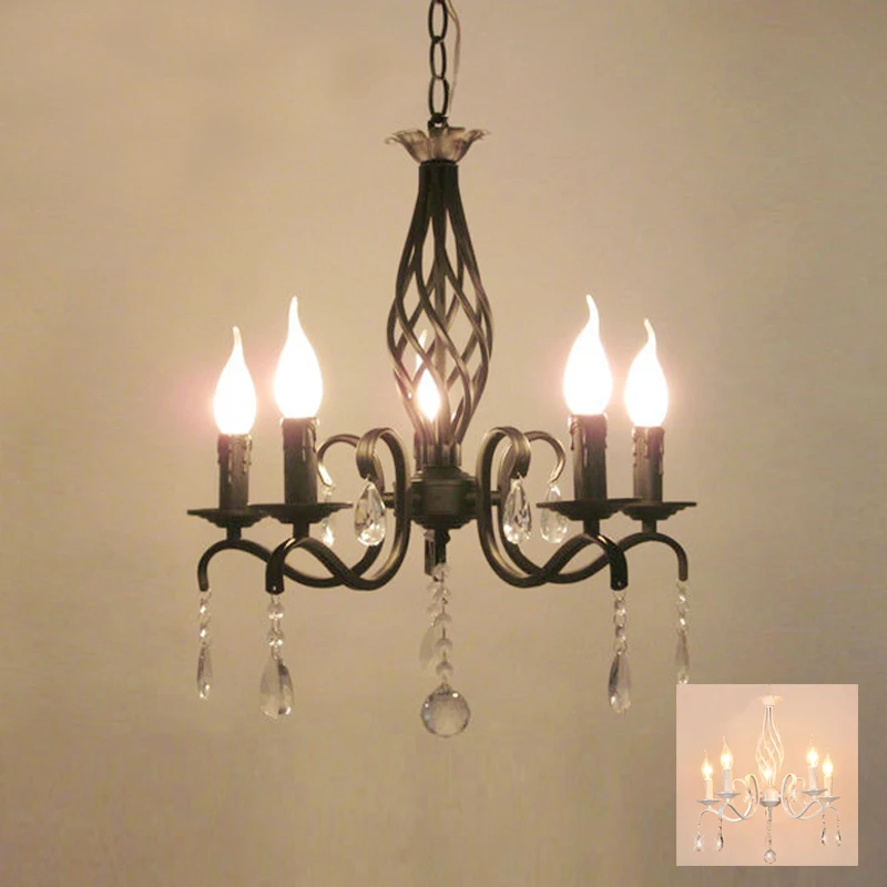 

For foyer living room bedroom dinning room glass crystal iron LED chandelier light 5 6 8 lights E14 hanging candle light LED
