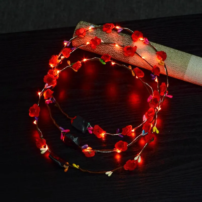 

New Colorful LED Blinking Flower Headband Garland Wreath Women Girl Flashing Floral Headbands Halloween Glow Party Supplies