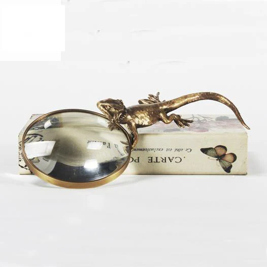 Gecko magnifier Винтажный Американский латунный натуральный агат геккон ящерица Лупа украшение личности творческое исследование настольное украшение подарки - Цвет: Gecko magnifier
