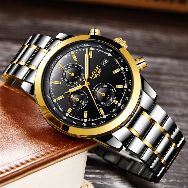 Мужские часы LIGE брендовые Роскошные водонепроницаемые аналоговые кварцевые