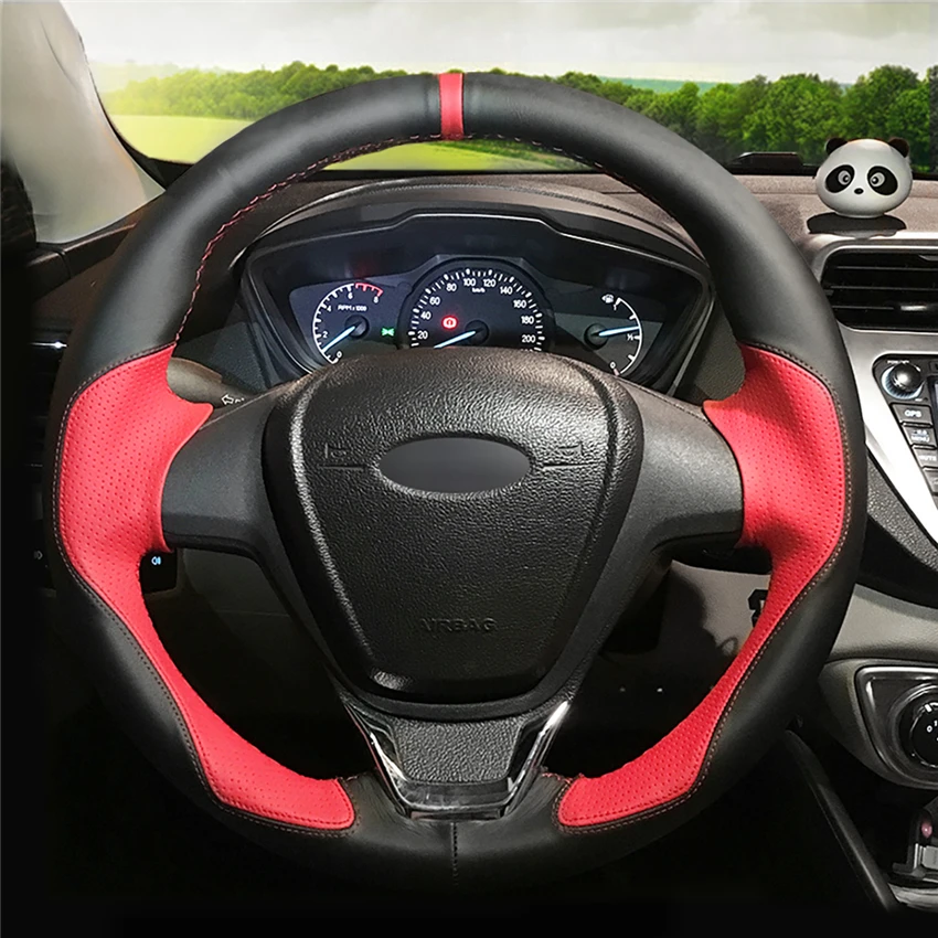 MEWANT черный кожаный красный кожаный чехол рулевого колеса автомобиля для Ford Fiesta 2008-2013 Ecosport 2013
