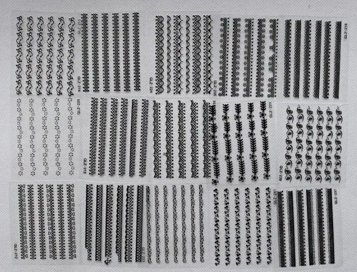 Белый balck Кружева Ногтей Наклейки 3D Mix Дизайн Переброски вод водные Nail Art DIY