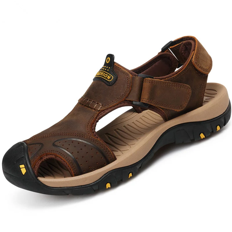 Big Size 11 12 Mens Real Leather Close Toe Casual Sandal Hollow out Summer Hook Loop Beach Shoes Eur 45 | Обувь