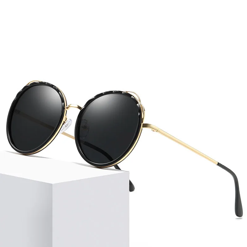 Винтажные Круглые Солнцезащитные очки для женщин металлическая оправа