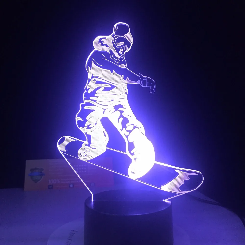

Snowboarding Modelling 3D Visual NightLight LED 7 Color Changing Touch Button Table Lamp Bedroom Sleep Lighting Home Decor Gift