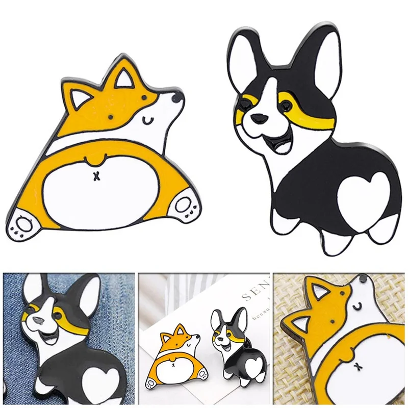 Броши Corgi в форме сердца и собаки эмалированная брошь для влюбленных корги