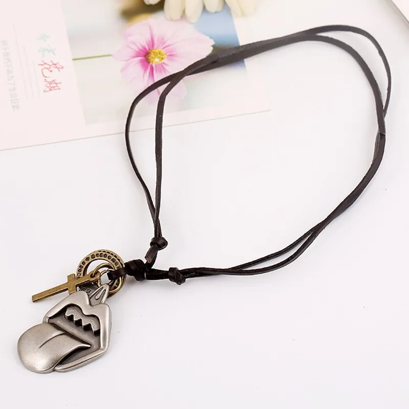 2019 New Cowhide Alloy Men Women Long Leather Necklace Punk choker harajuku vintage jewelry |