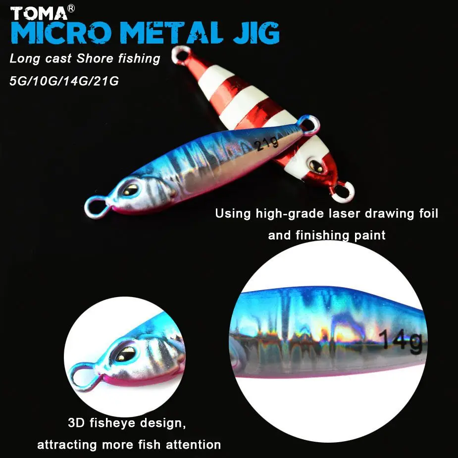 TOMA Micro Metal Jig рыболовные приманки 5 г 10 г 14 г 21 г свинцовая рыба светящаяся блесна приманка для морской рыбалки снасти