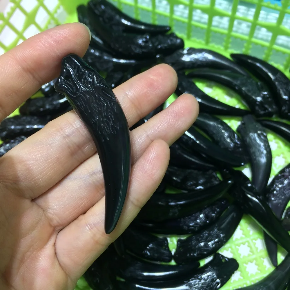 1 шт. Подвеска из черного обсидиана с натуральным камнем ожерелье зубом волка