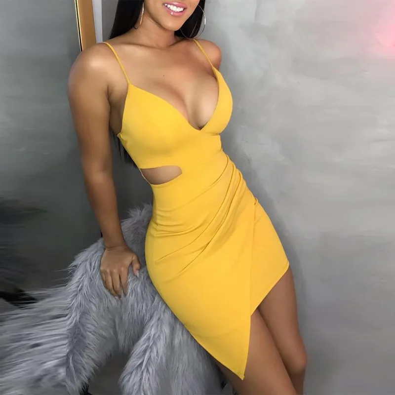 

Women Sexy Bodycon Dress Spaghetti Strap Hollow Out Dressesv Summer Night Club Party Solid Color Dress Bandage Beach Vestidos