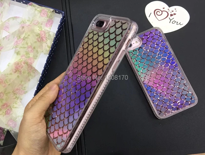 Bling Dynamic Liquid Scale чехол с блестками для iPhone 6 6S 7 Plus I7 I6 I6S Diamond Quicksand Hard PC + TPU сотового