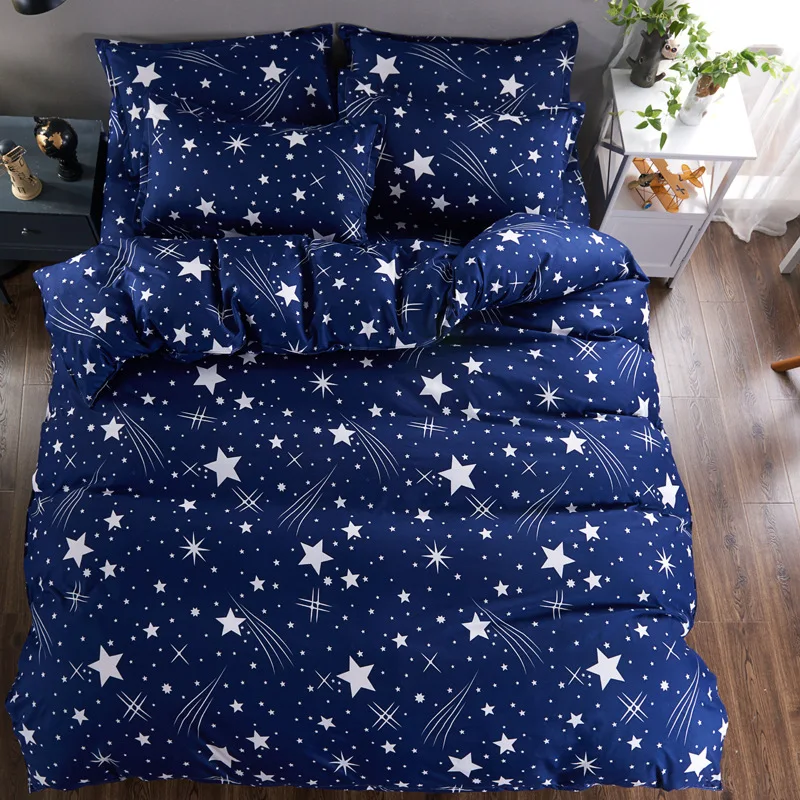 Galaxy Meteor Stream Stars Starry Sky Pattern Blue White 3/4pcs Bedding Set Adult Kid Soft Bed Linen Single Full Queen King Size | Дом и сад