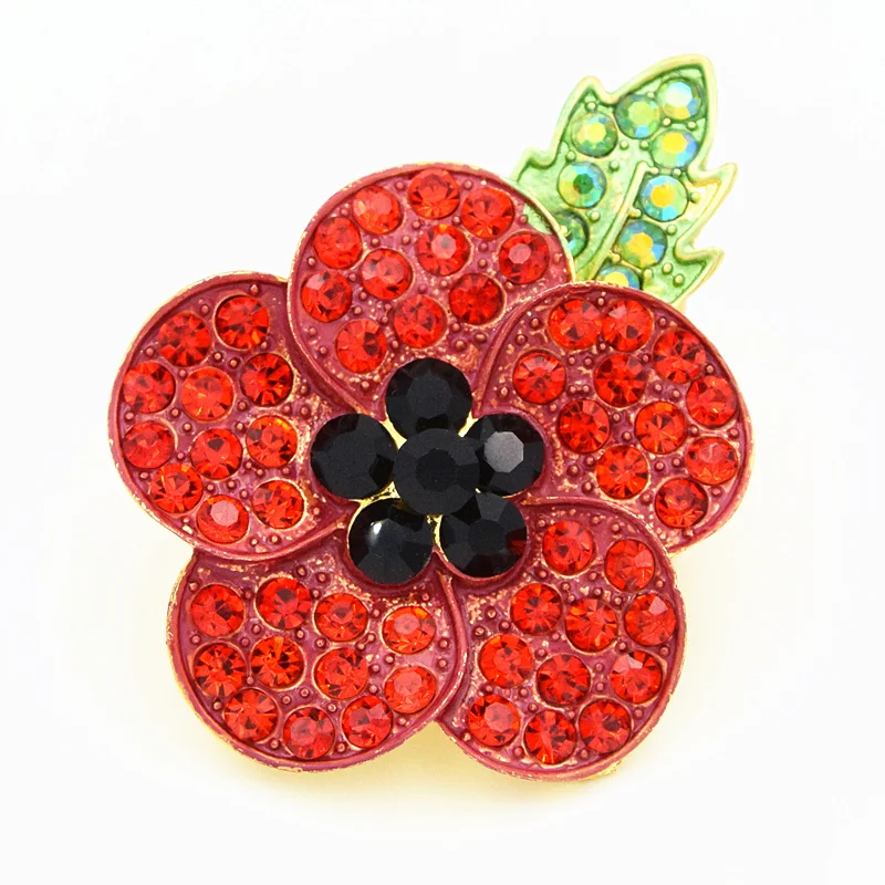 

DHL Free Shipping Stunning Red Crystals Poppy Brooch Red Enamelled UK Poppy Flower Brooch Pins