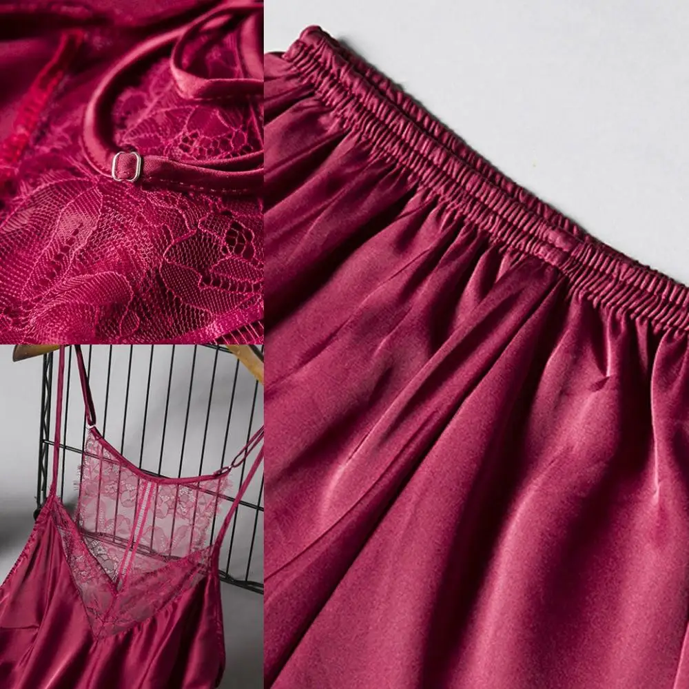 Женский пижамный комплект из двух предметов кружевная атласная пижама без