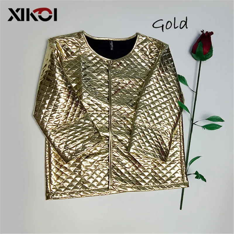 XIKOI новые модные женские короткие куртки с золотыми пайетками, три четверти одежда с рукавами, пальто женские повседневные куртки размера плюс