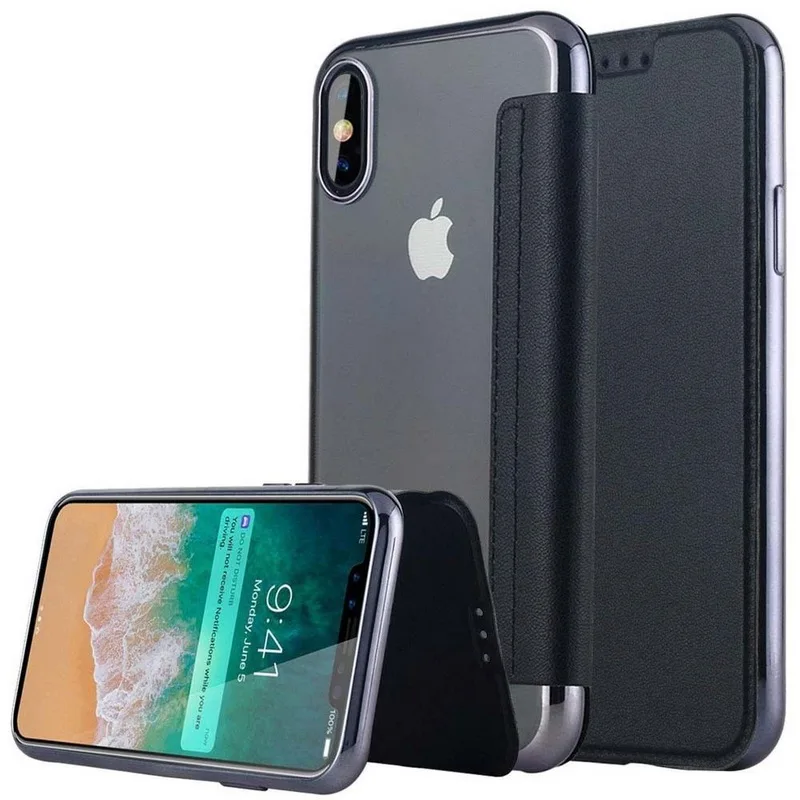 Роскошный Гальванизированный флип-чехол для iPhone XS Max X XR тонкий из искусственной кожи держатель для карт Прозрачный чехол для iPhone 7 8 6 6S Plus 11 Pro