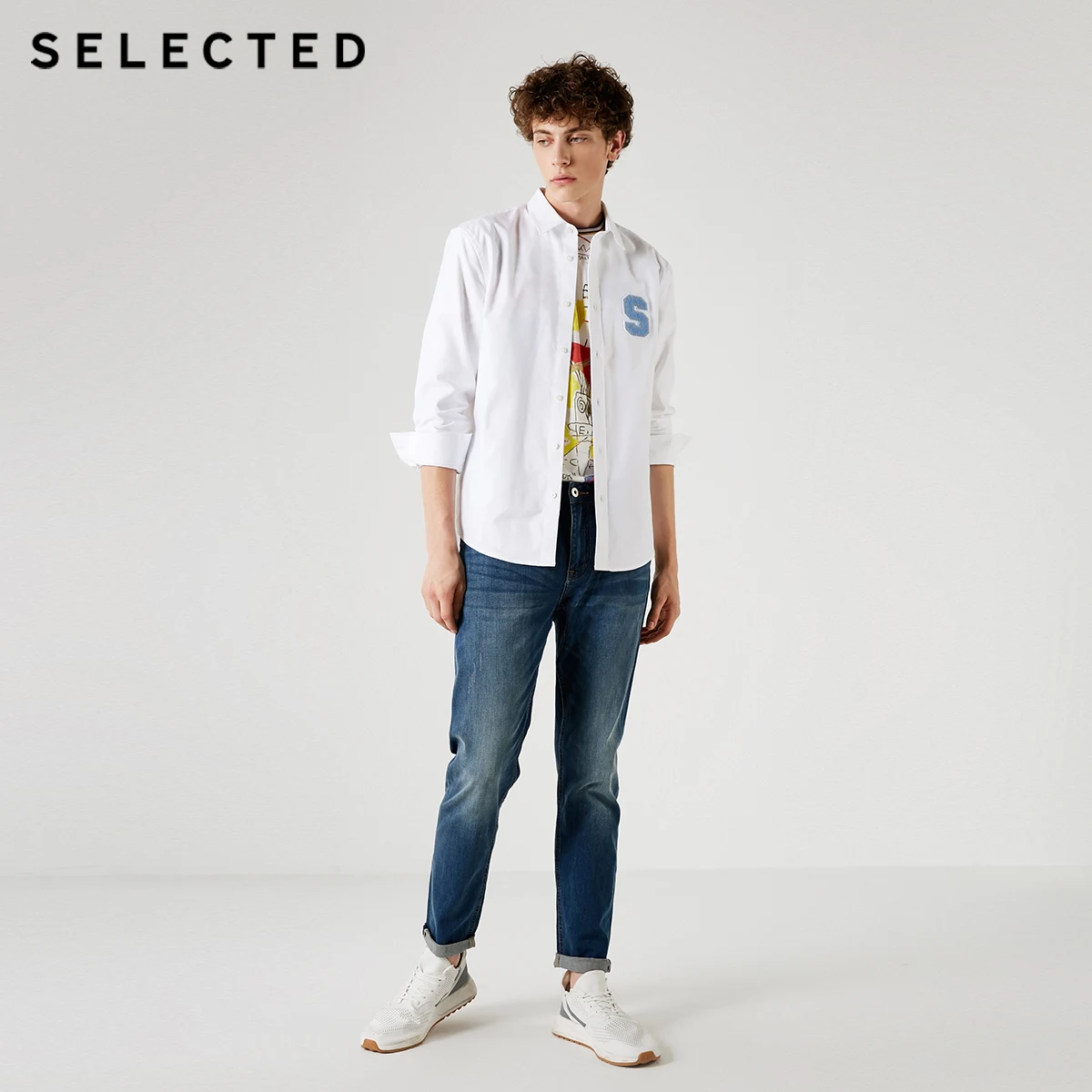 Мужская хлопковая Повседневная рубашка с длинными рукавами буквенным принтом