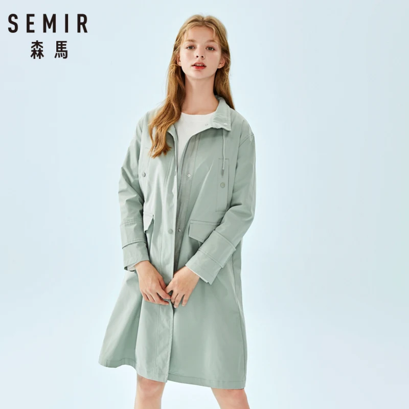 SEMIR, Женская длинная куртка с кулиской,, стоячий воротник, Женский Длинный плащ с карманом, для весны и осени