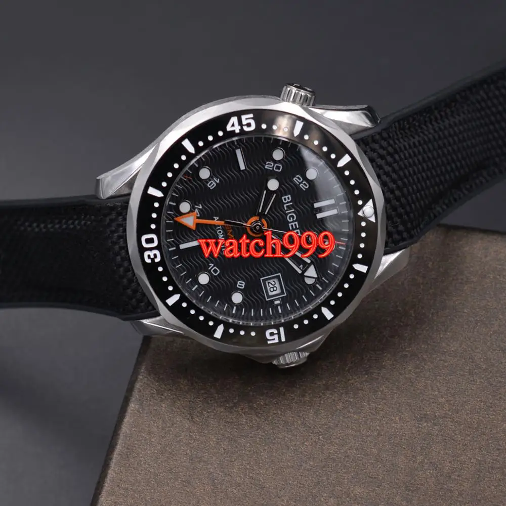 41 мм bliger неглубокие волны черный циферблат сапфировое стекло Дата