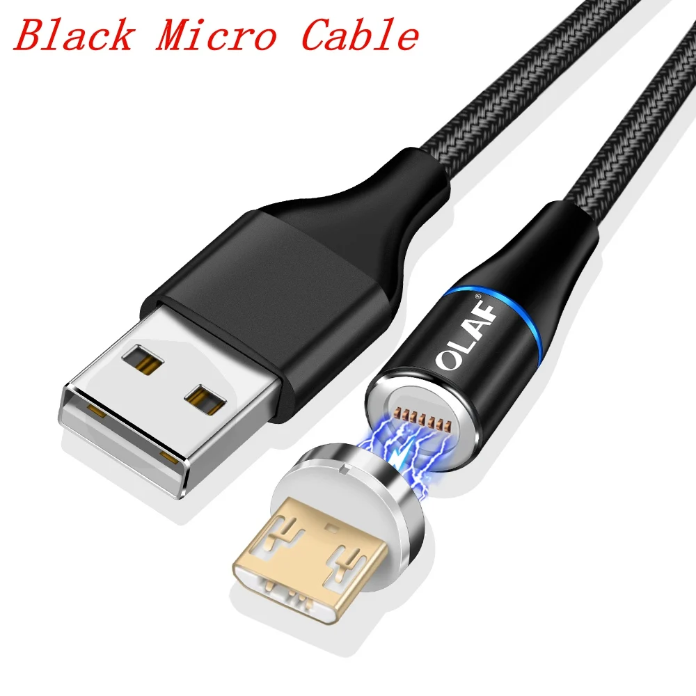 black micro cable Магнитный зарядный кабель OLAF Quick Charge 3,0 Micro usb type C 3A Быстрая зарядка Магнитный кабель для iPhone huawei samsung Xiaomi LG - Цвет: black micro cable