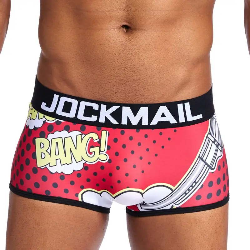 Красный Бренд jockmail новые трусики с рисунком сексуальное мужское нижнее белье боксеры Мужские Шорты для купания удобные боксер самакуэка трусики для геев пенис - Цвет: Красный