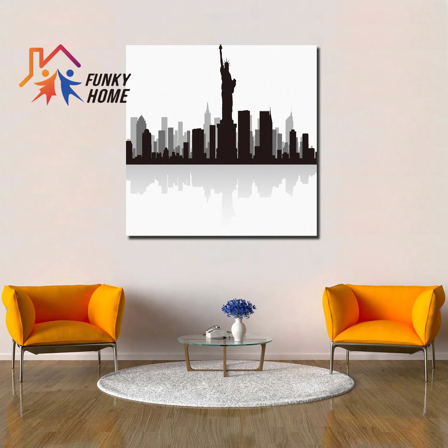 FunkyHome пейзаж холщовая живопись Новый горизонт береговая линия бизнес-город