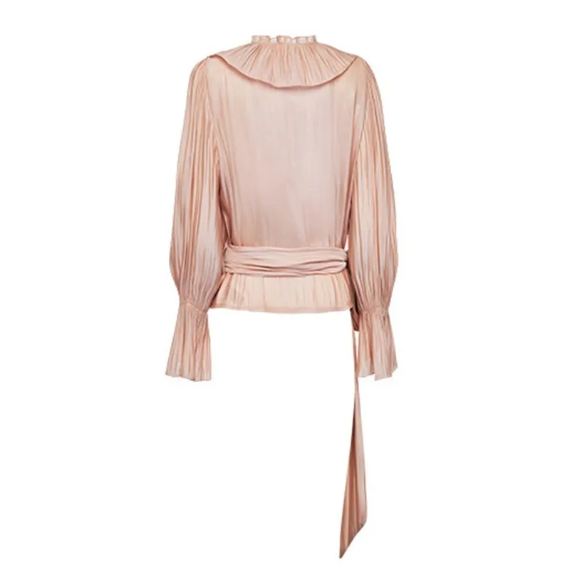 TWOTWINSTYLE розовые расклешенные женские шифоновые рубашки с длинными рукавами