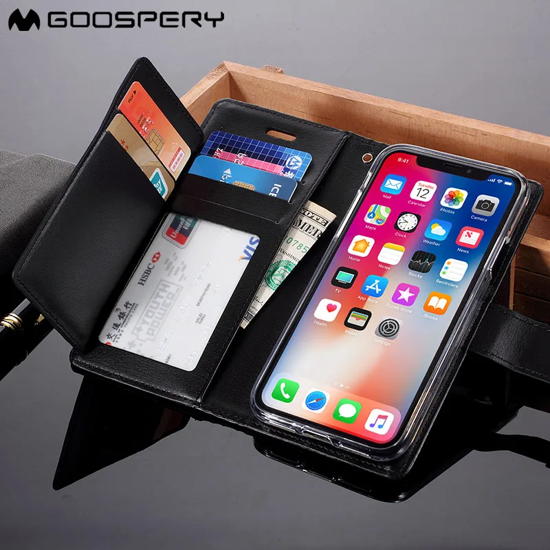 GOOSPERY для iPhone 6s 6 Plus 7 8 5 5S SE случае Rich Diary из искусственной кожи Металлическая