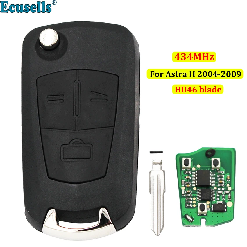 2 кнопки дистанционного ключа Fob 434 МГц для Opel Vauxhall Astra H 2004 2009 без чипа uncut HU46