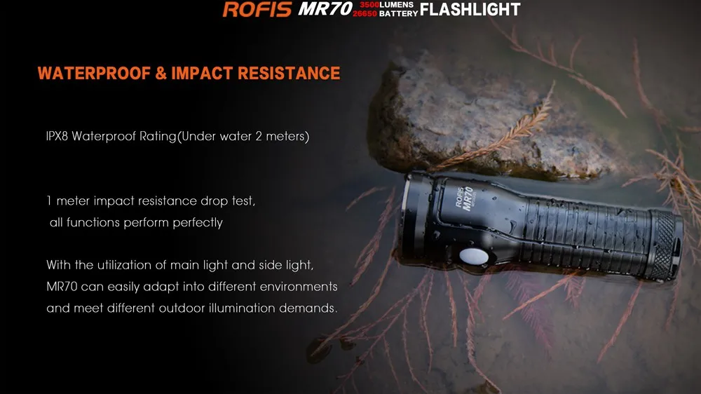 ROFIS MR70 светодиодный светильник-вспышка CREE XHP 70,2 CW нейтральный белый 3500 люменов светильник-вспышка с USB перезаряжаемым аккумулятором 26650