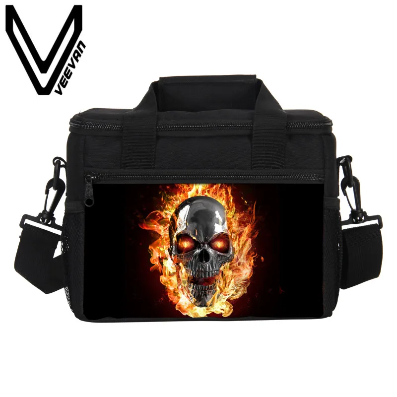 VEEVANV Fire Skull Печатный Ланч бокс изолированный термальный для мужчин еды пикника