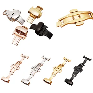 Застежка-бабочка для часов 12, 14, 16, 18, 20, 22, 24 мм, серебристая, черная, золотистая, розовая