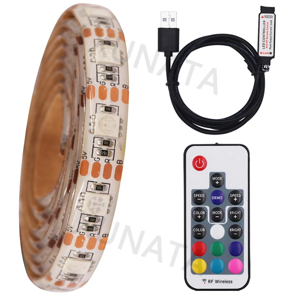 DC5V USB RGB Светодиодная лента 5050 60 Светодиодный s водонепроницаемый гибкий светодиодный Радиочастотный пульт дистанционного управления светодиодный лента для ЖК-монитора ТВ фонового декора