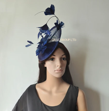 NAVY BLUE Новая 9 цветов кораллово-розовый большой головной убор Sinamay чародей шляпа Кентукки Дерби для гонок на Кубке. QF115 - Цвет: NAVY BLUE