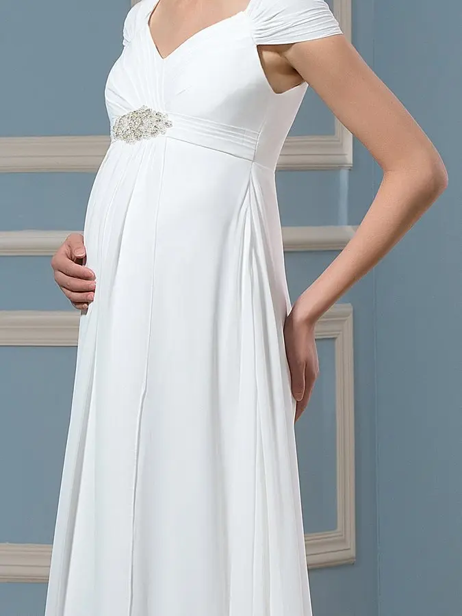 Cap Sleeve Beading Empire Waist Maternity Floor Length Wedding Dress 2019 | Свадьбы и торжества