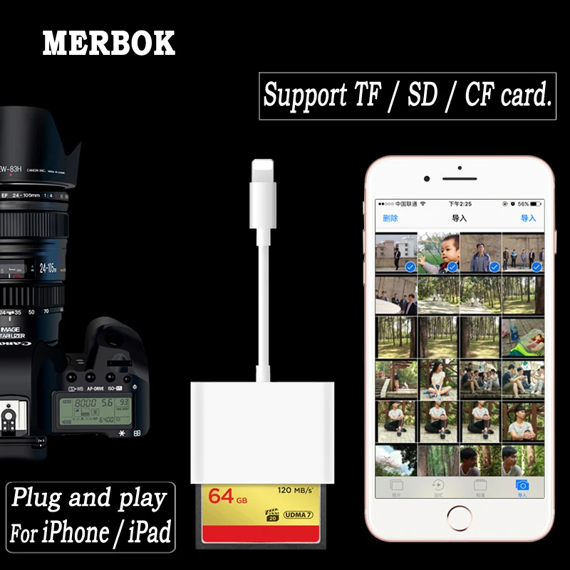 Устройство для чтения карт памяти Micro SD TF CF 3 в 1 устройство с разъемом Lightning iPhone iPad