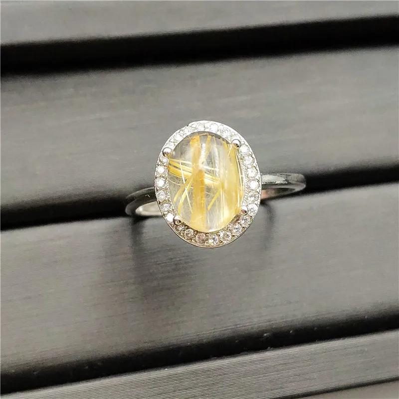 Регулируемое кольцо из натурального золота с рутилированным кварцевым камнем и