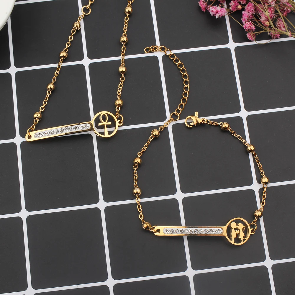 FINE4U B134 Luxury Zircons Jewelry Stainless Steel Link Chain Bracelet Heart Tree Of Life Coins Bracelets For Women | Украшения и