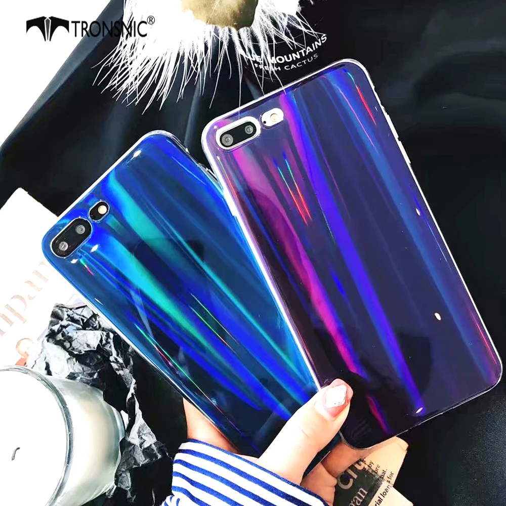 Лазерный чехол Tronsnic для iPhone X синий фиолетовый Роскошный 5S SE 6S 6 7 8 Plus мягкие