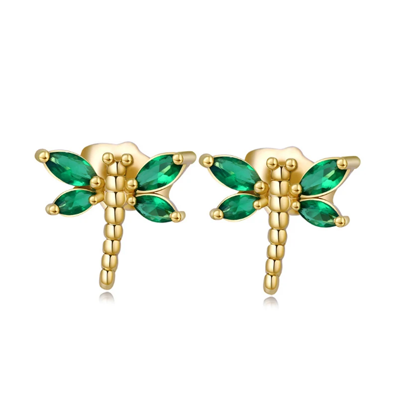 Женские серьги гвоздики со стрекозой и фианитами|stud earrings|stud earrings for womenearrings women |