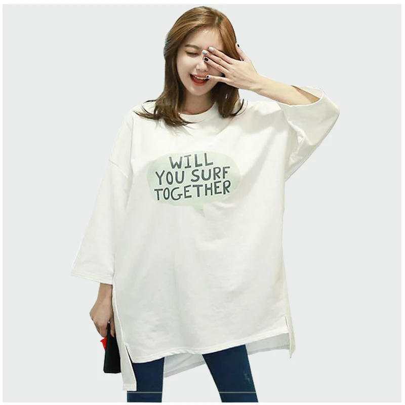 Высококачественная летняя футболка из 100% хлопка с буквенным принтом и коротким