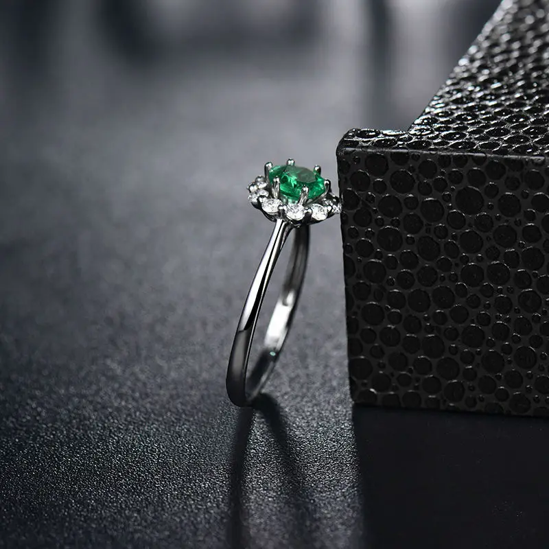 LOVERJEWELRY, модные кольца, Твердое 14 к белое золото, настоящий бриллиант, натуральная круглая форма, изумруд, обещанные кольца для женщин, любящий подарок
