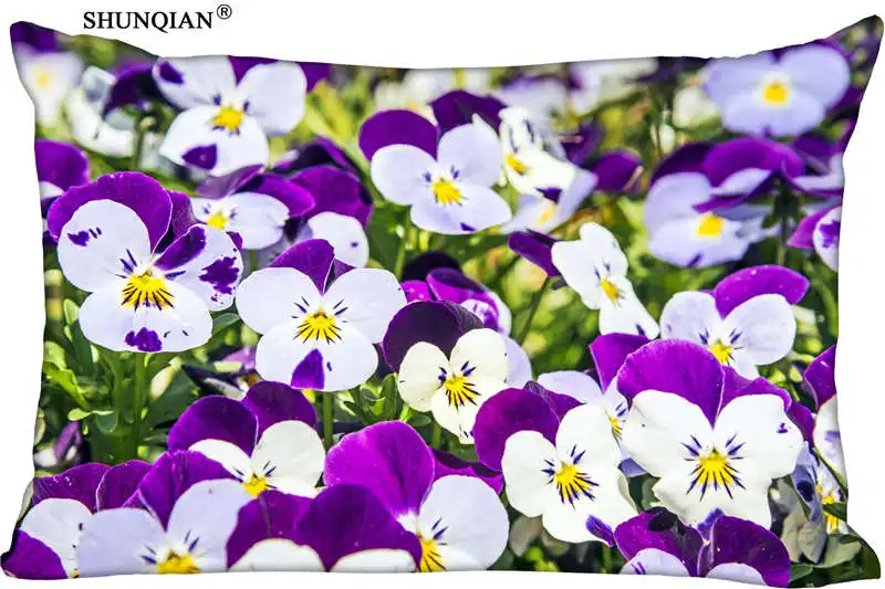 

Hot Nice Viola tricolor Linn Pansy Flowers Rectangle Pillowcase zipper Wedding Custom Pillow Case For Bedroom Pillow Cover 612