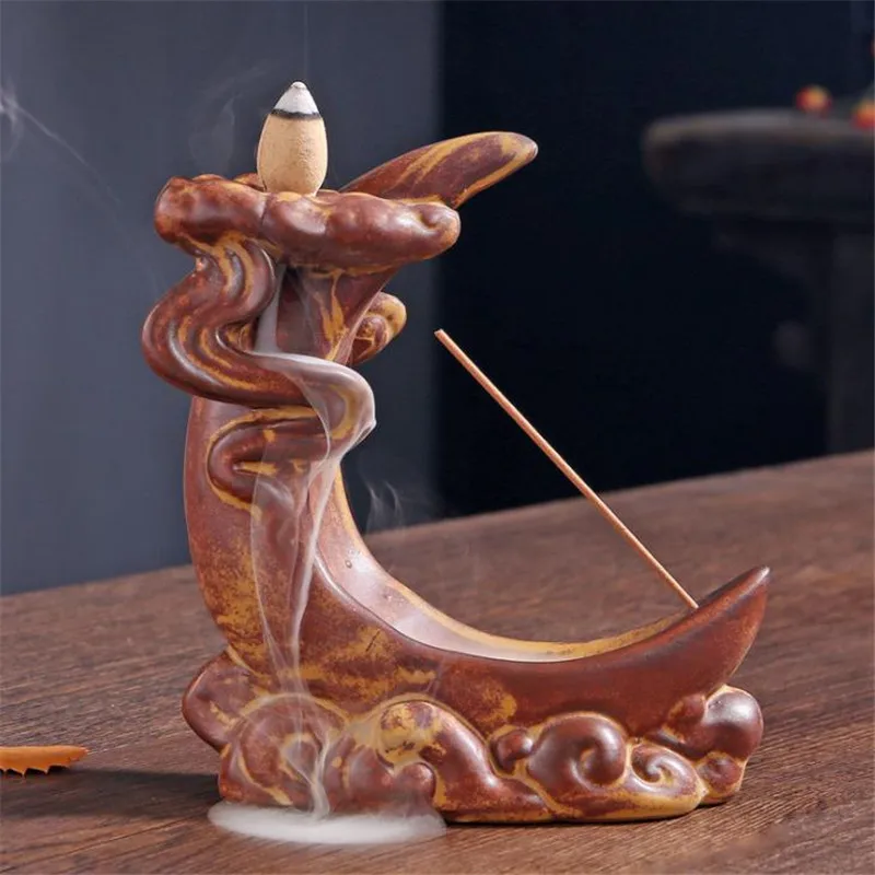 Керамическая креативная курильница в виде Луны и дыма с обратным потоком