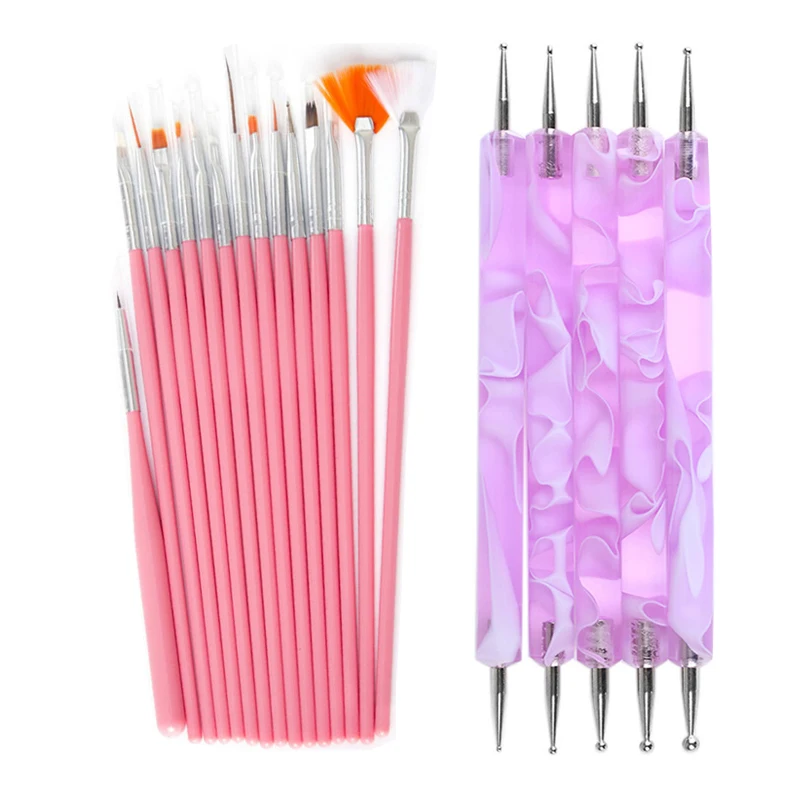 Pink Purple AddFavor 7 шт./15 шт. акриловый Фрезер для ногтей cо шлифовальными набор синтетических кистей для ногати расставить комплекс инструмента Маникюр малярные кисти для ногтей УФ-гель блестящий дизайн ногтей кисти - Цвет: Pink Purple