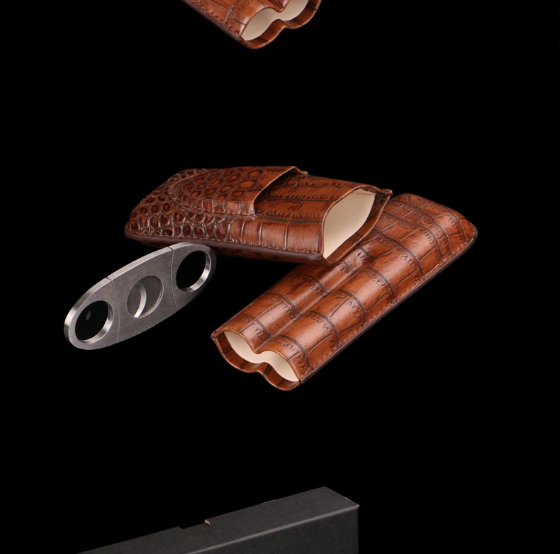 COHIBA под крокодиловую кожу коричневый Hoder два чехол для сигар чехол с бесплатной сигарой резак