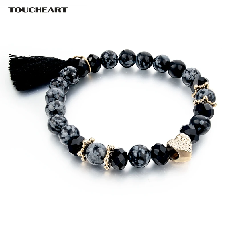 

TOUCHEART Fashion Lava Stone Elastic Bracelets For Women Men Tassel Charm Bracelets & Bangles Pulseira Feminin Jewelry Sbr150353