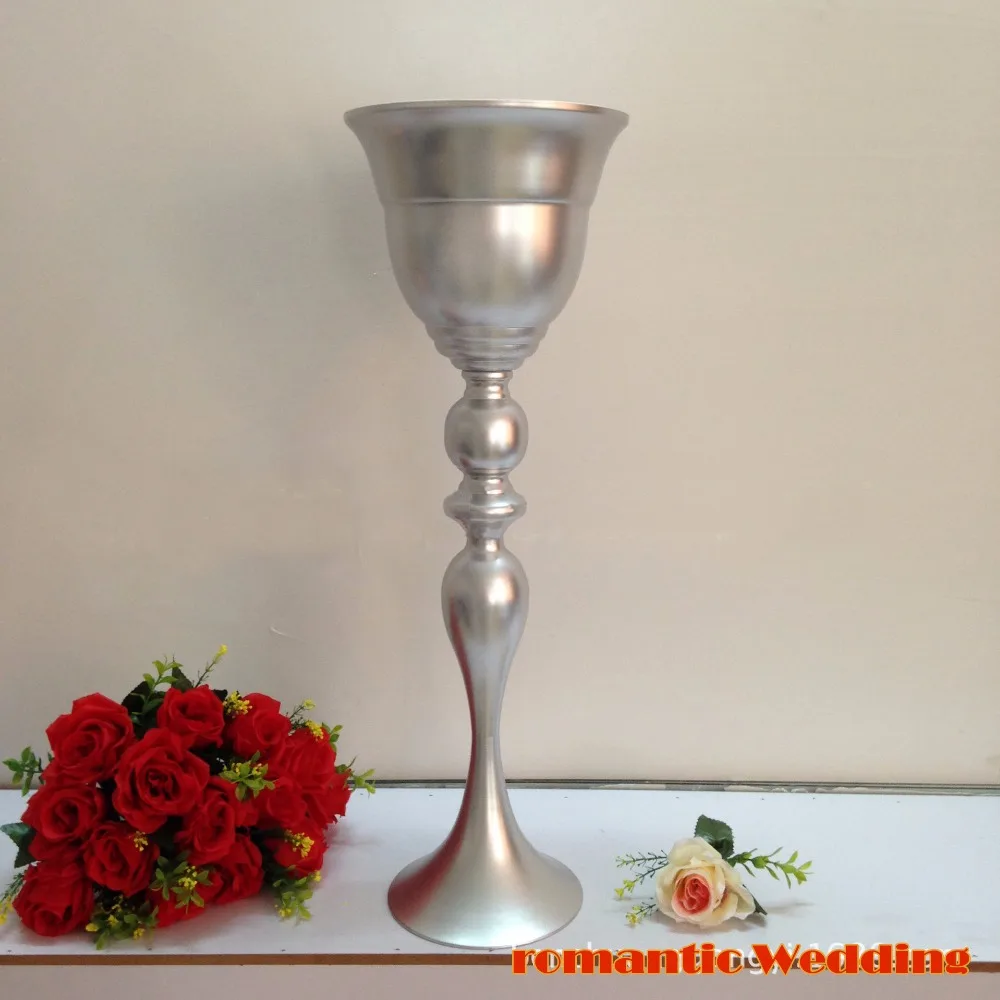

2018 New style 66cm- 26" Shiny Silver Flower Vase wedding metal table centerpiece party decoration table flower stand